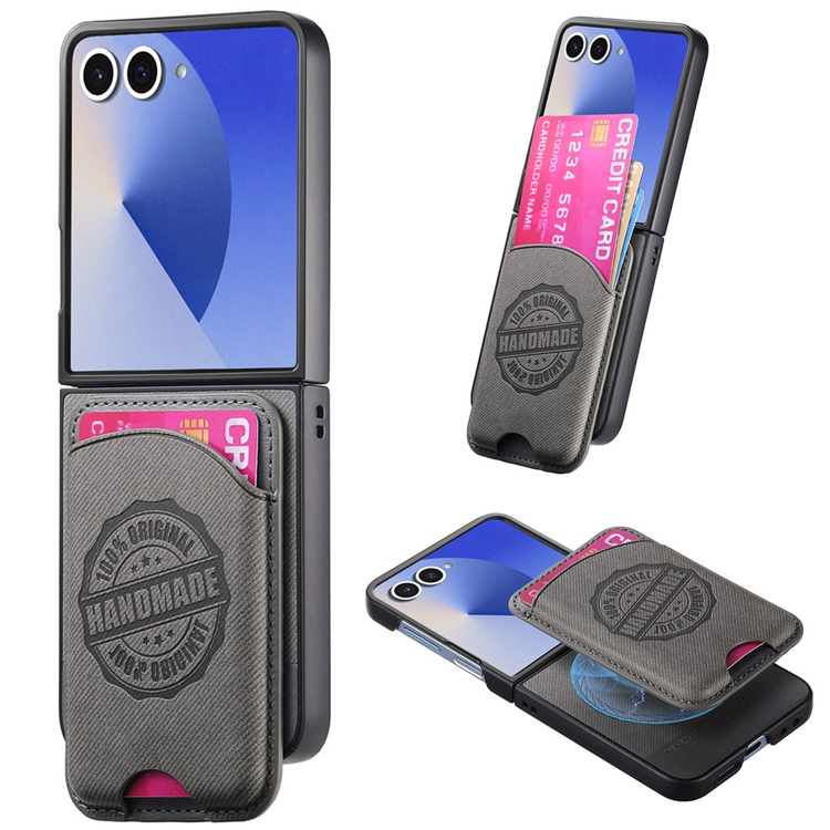 Galaxy Z Flip 7 Mobilskal MagSafe Korthållare Denim Läder - Grå | 2353 | AlltMobil