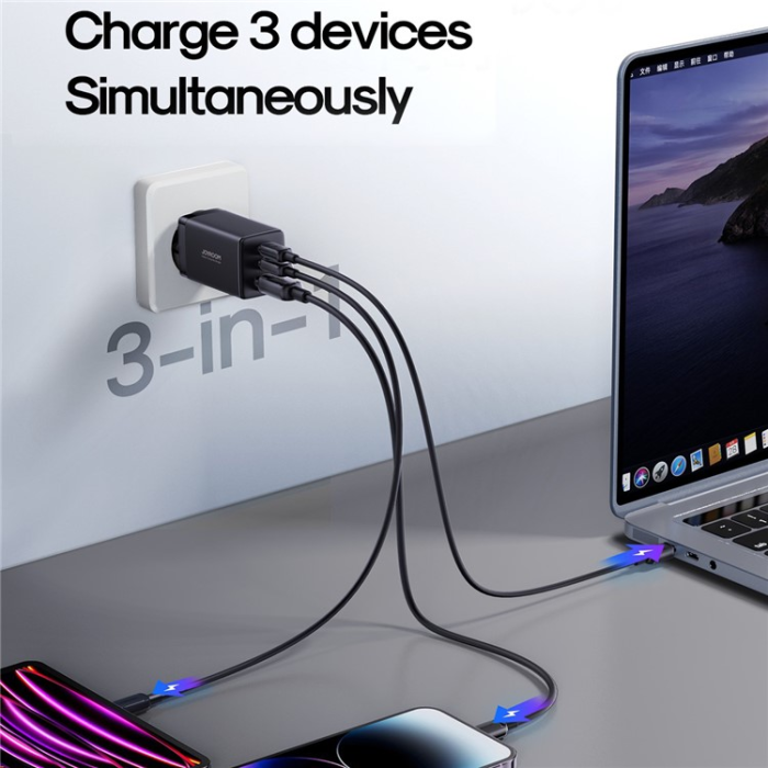 Joyroom - JOYROOM Snabbladdare 65W 2x USB-C/USB-A Kabel USB-C 1.2m EU