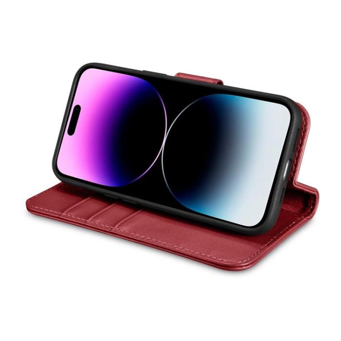 ICARER - iCarer iPhone 14 Pro Max Plånboksfodral 2in1 Anti-RFID Äkta Läder - Röd