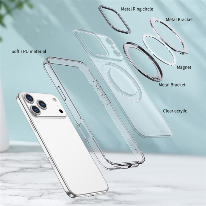 A-One Brand - iPhone 17 Pro Mobilskal MagSafe TPU + Acrylic Kickstand - Clear