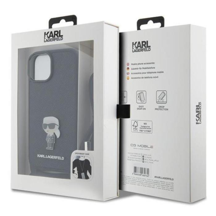 KARL LAGERFELD - KARL LAGERFELD iPhone 15 Halsbandsskal Monogram Metal Pin - Svart