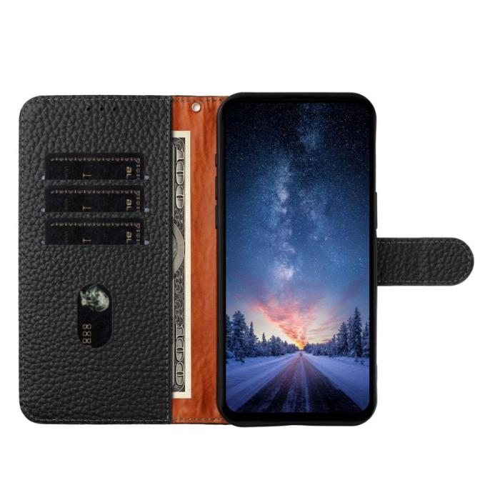 OEM - LITCHI Samsung Galaxy S26 Fodral Äkta Läder Flip - Svart