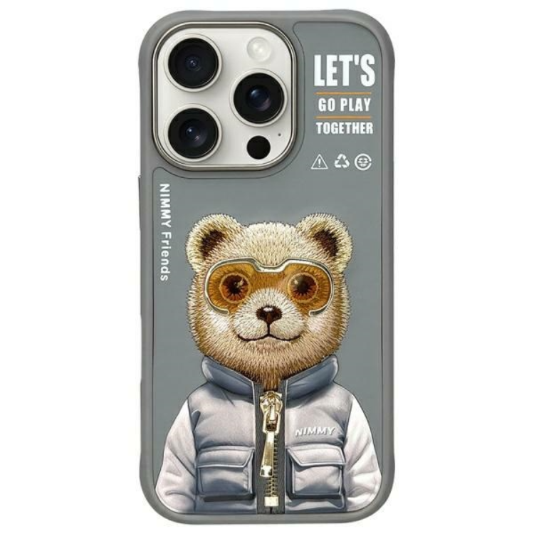 Nimmy iPhone 16 Pro Mobilskal Cool & Cute 2.0 Bear - Grå | 2353 | AlltMobil