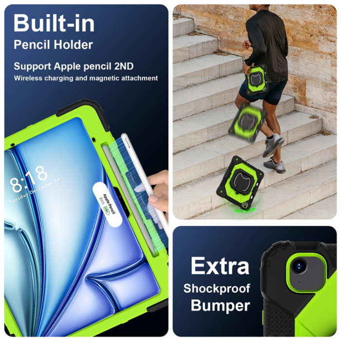 A-One Brand - iPad Air 13(2025/2024) Skal Kickstand - Svart/Gulgrön