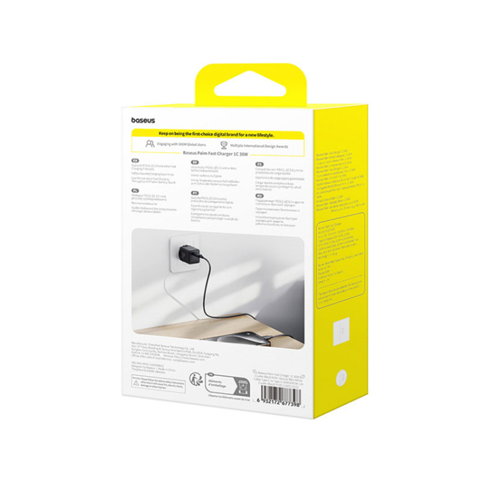 BASEUS - Baseus Snabbladdare Palm 30W med 60W USB-C Kabel 1m - Svart