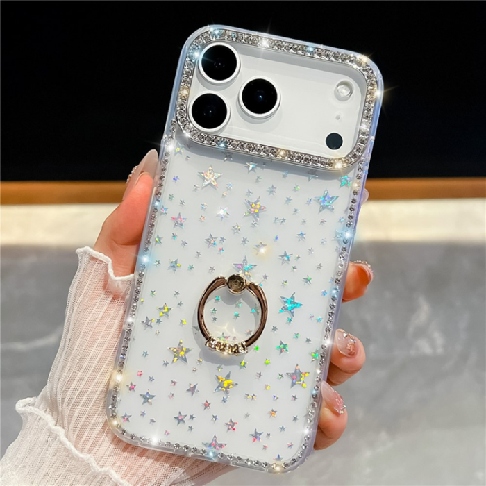 A-One Brand - iPhone 17 Pro Max Mobilskal Rhinestone Edge Ring Kickstand