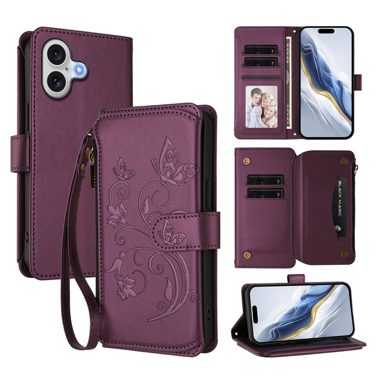iPhone 17 Plånboksfodral Butterfly Floral Imprint - Lila | 2353 | AlltMobil
