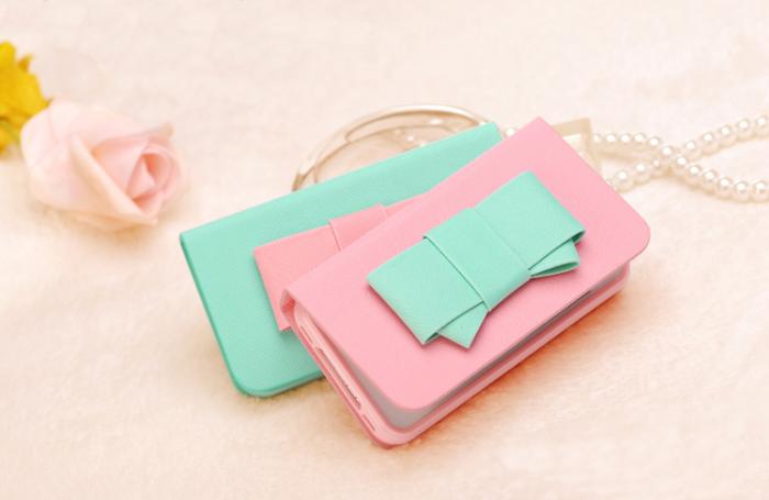 UTGATT1 - Sweet Hybrid Bow Plånboksfodral till Apple iPhone 4S / 4 (Rosa)