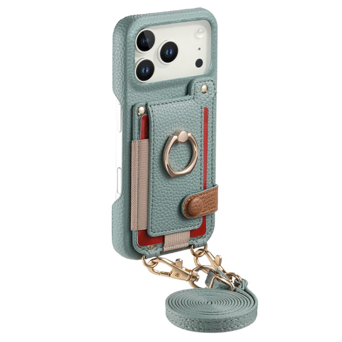 A-One Brand - Mobilskal till iPhone 17 Pro med Korthållare Ring Kickstand - Blå