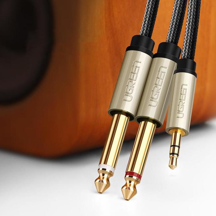 Ugreen - Ugreen Audio Kabel Mini Jack 3.5 mm Till 2 x jack 6.35 mm 1m - Grå