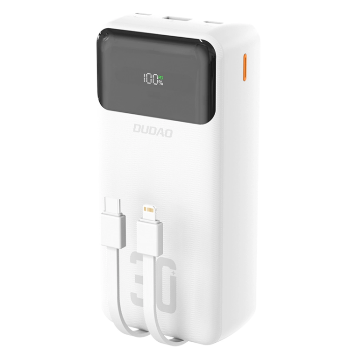 Dudao - Dudao Powerbank 30000mAh 22.5W PD med Kabel - Vit