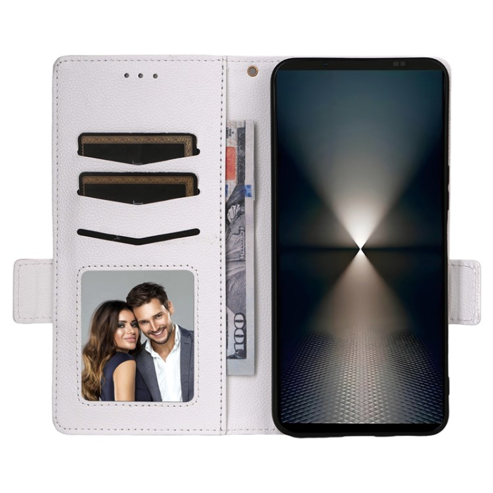 A-One Brand - Sony Xperia 1 VII Plånboksfodral Litchi Texture Med Rem - Vit