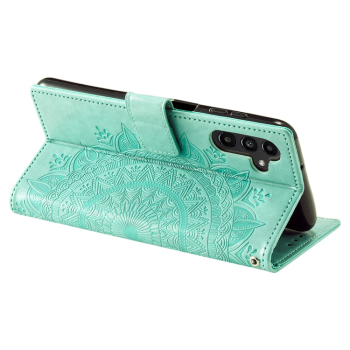 OEM - Galaxy A24 4G Plånboksfodral Imprinted Mandala Flower - Grön