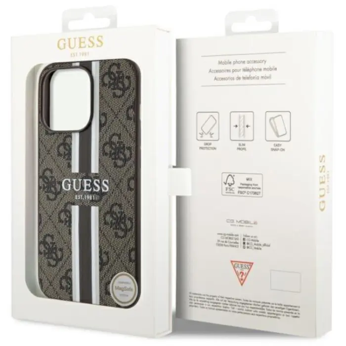 Guess - Guess iPhone 13 Pro/13 Mobilskal MagSafe Printed Stripes - Brun