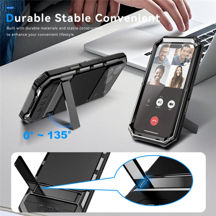 R-JUST - R-JUST iPhone 17 Pro Mobilskal med Härdat Glas Kickstand - Svart