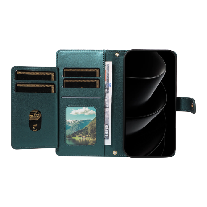 A-One Brand - iPhone 17 Pro Max Plånboksfodral Rhombus Läder - Svartgrön