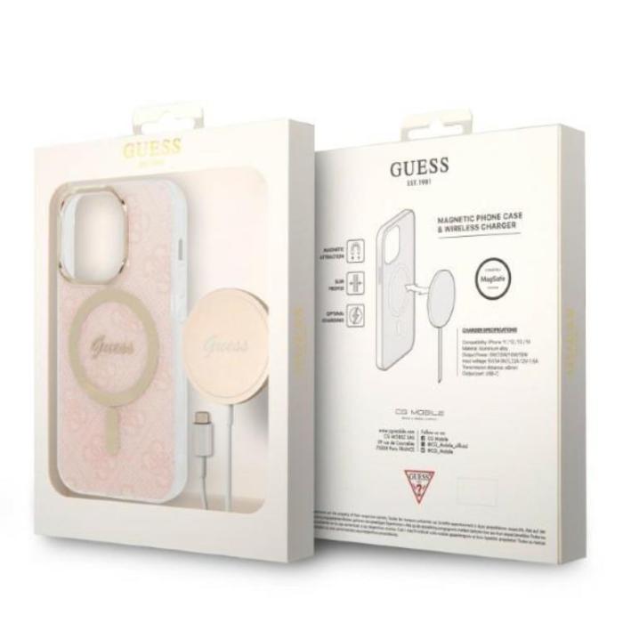 Guess - GUESS iPhone 14 Pro Magsafe Skal Print + Trådlös Laddare - Rosa