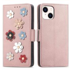 OEM - iPhone 14 Plus Plånboksfodral Flower Decor Magnetic - Rosa Guld