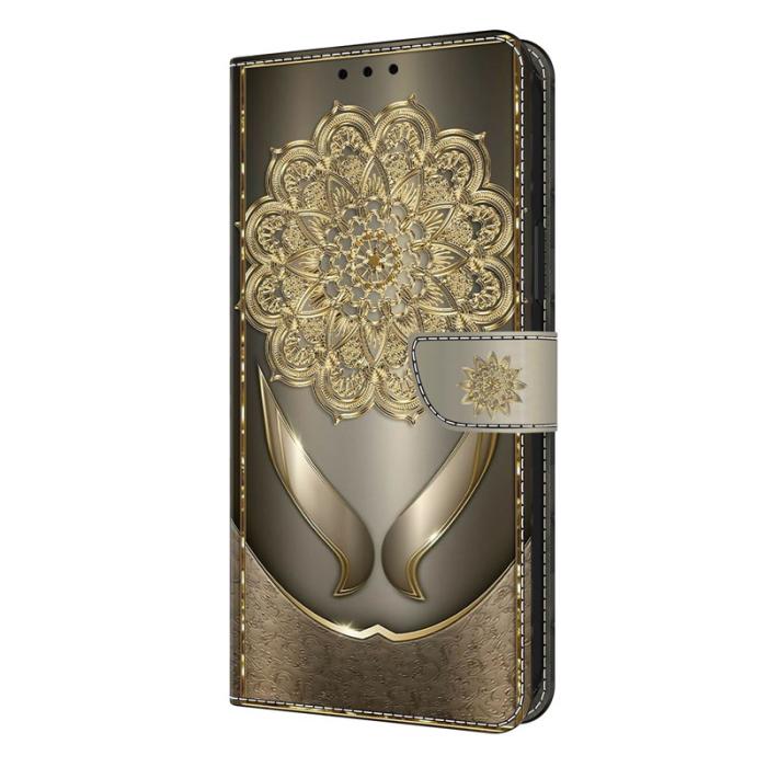 Amorus - Samsung Galaxy S26 Plånboksfodral Mönstertryck Konstläder Flip Ställ - Guld