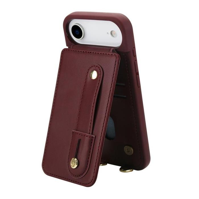 A-One Brand - iPhone 17 Air Mobilskal korthållare Med Axelrem - Vinröd