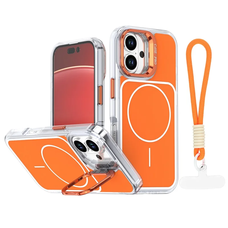 iPhone 16 Mobilskal MagSafe Lens Kickstand med Handrem - Orange (Orange) | 2353 | AlltMobil