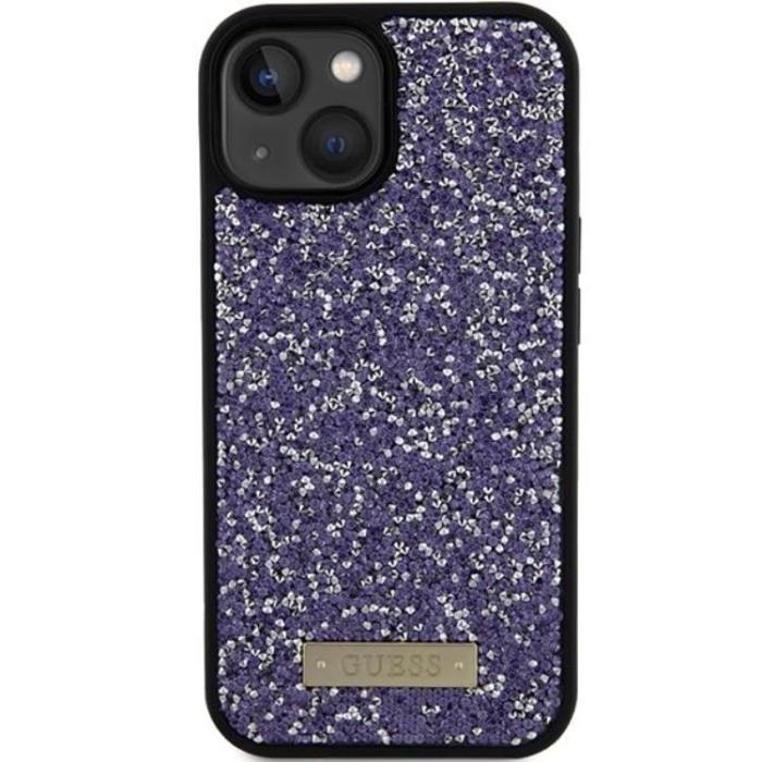 UTGATT1 - Guess iPhone 15 Mobilskal Rhinestone Metal Logo - Lila