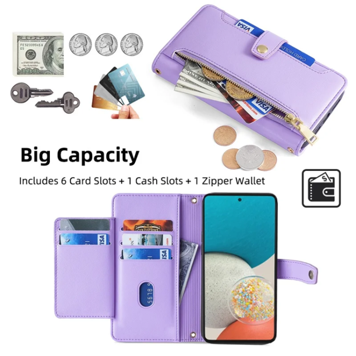 A-One Brand - Galaxy A53 5G Konstläder Plånboksfodral Crossbody Axelrem - Lila