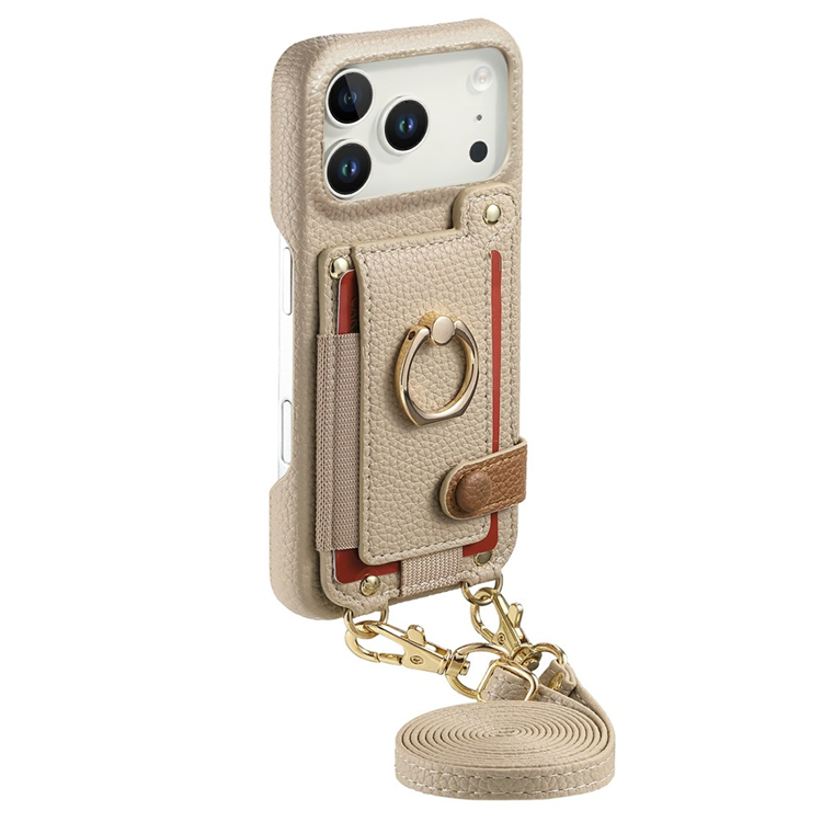 iPhone 17 Pro Max Mobilskal med Korthållare Ring Kickstand - Khaki (Khaki) | 2353 | AlltMobil