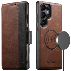 SUTENI - SUTENI Galaxy S23 Ultra Plånboksfodral Magsafe Cowhide - Brun