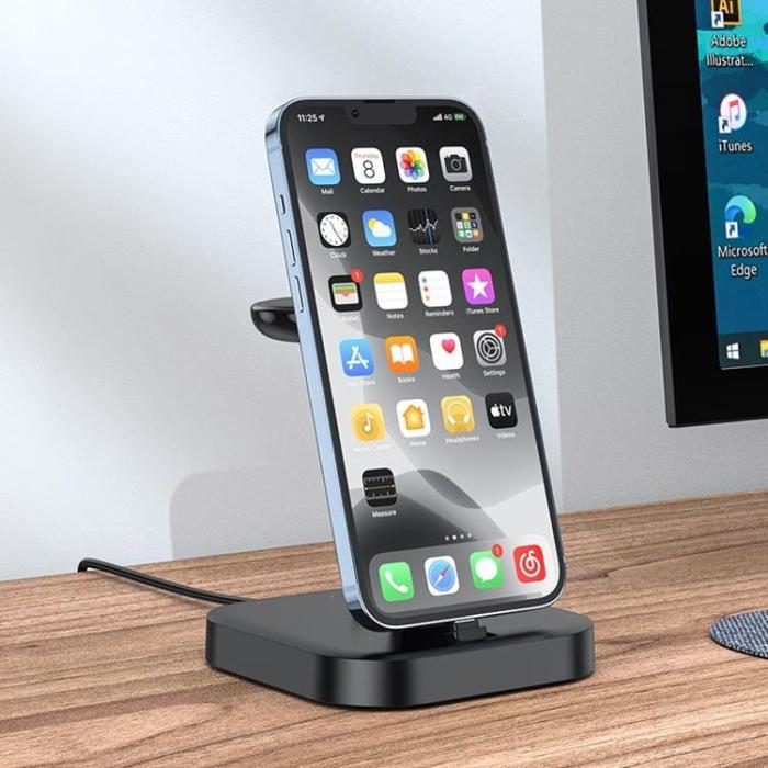 Hoco - Hoco 3-in-1 Trådlös Laddare iPhone, Apple Watch, AirPods - Svart