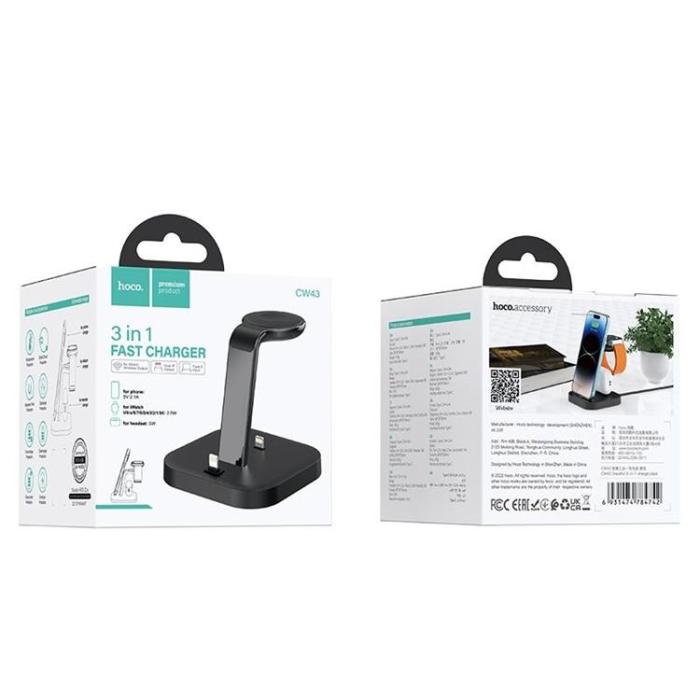 Hoco - Hoco 3-in-1 Trådlös Laddare iPhone, Apple Watch, AirPods - Svart