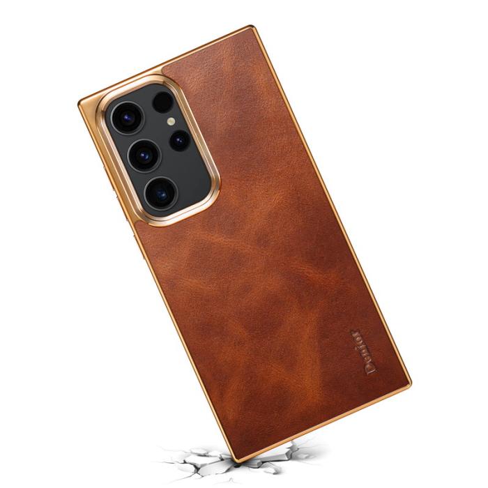 DENIOR - DENIOR Mobilskal till Samsung Galaxy S23 Ultra Äkta Läder + PC + TPU - Brun