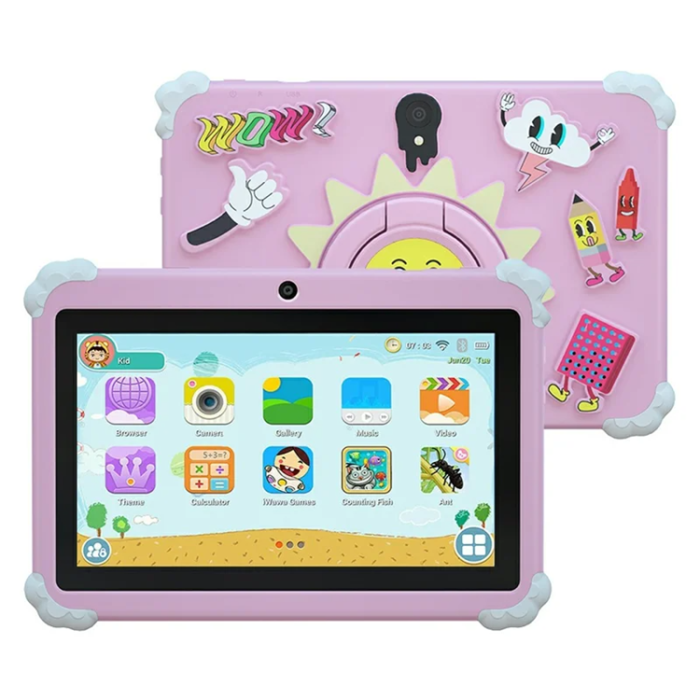 A-One Brand - Surfplatta För Barn Q88 1+16G Android 10 med Kickstand Skal - Rosa