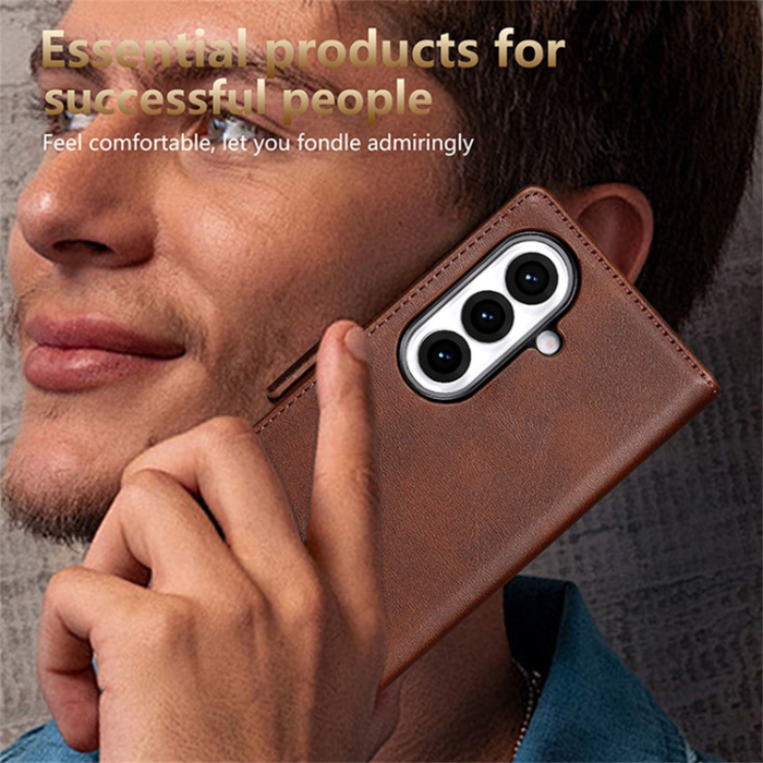 AZNS - AZNS Galaxy Z Fold 7 Plånboksfodral Cowhide Läder - Coffee