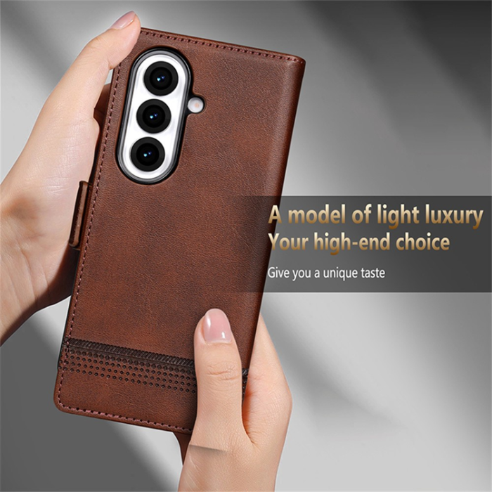 AZNS - AZNS Galaxy Z Fold 7 Plånboksfodral Cowhide Läder - Röd