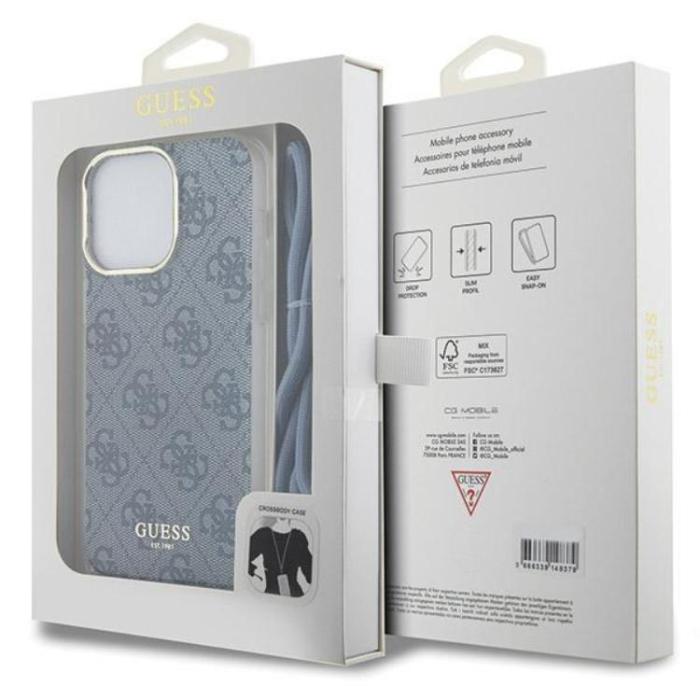 Guess - Guess iPhone 15 Pro Max Mobilskal Crossbody Cord Print - Blå