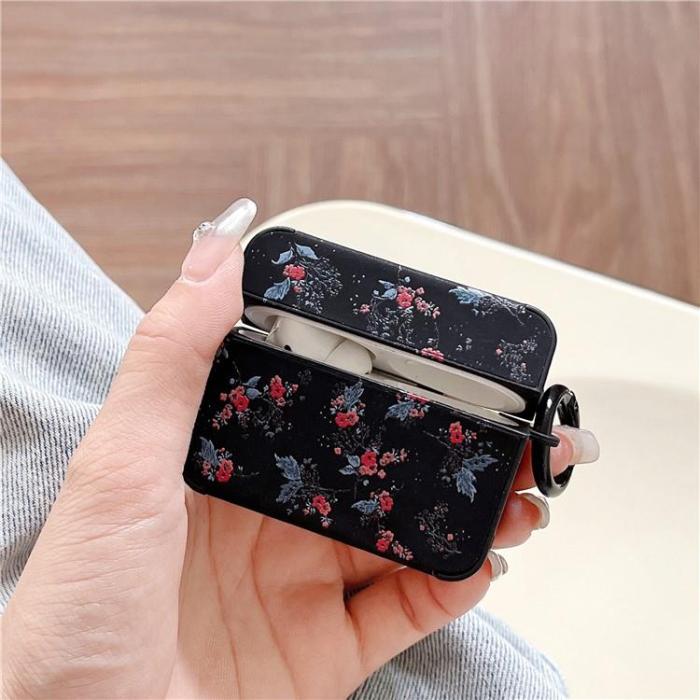 OEM - Airpods Pro 2 Skal TPU Läder Floral - Svart/Blå