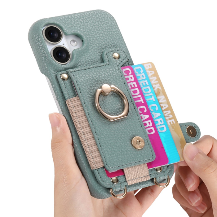 A-One Brand - iPhone 16 Mobilskal med Korthållare Ring Kickstand - Blå