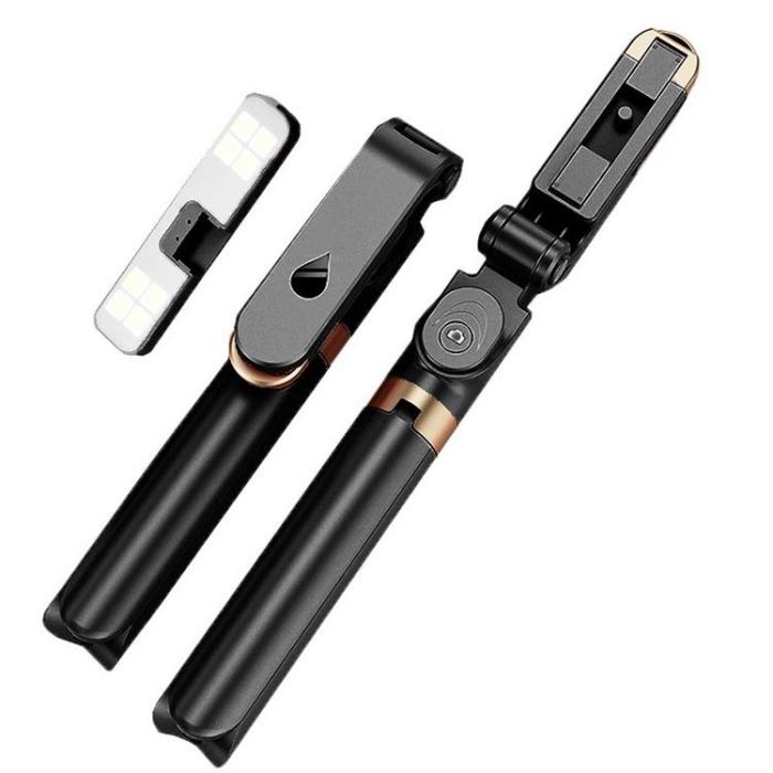 OEM - Selfiestick / Tripod fjärrkontroll med LED light - Svart