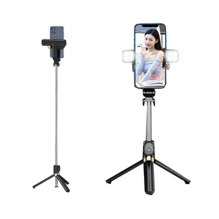 OEM - Selfiestick / Tripod fjärrkontroll med LED light - Svart
