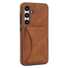 OEM - Mobilfodral f&ouml;r Samsung Galaxy S26 Konstl&auml;der + TPU med kortfack - Brun