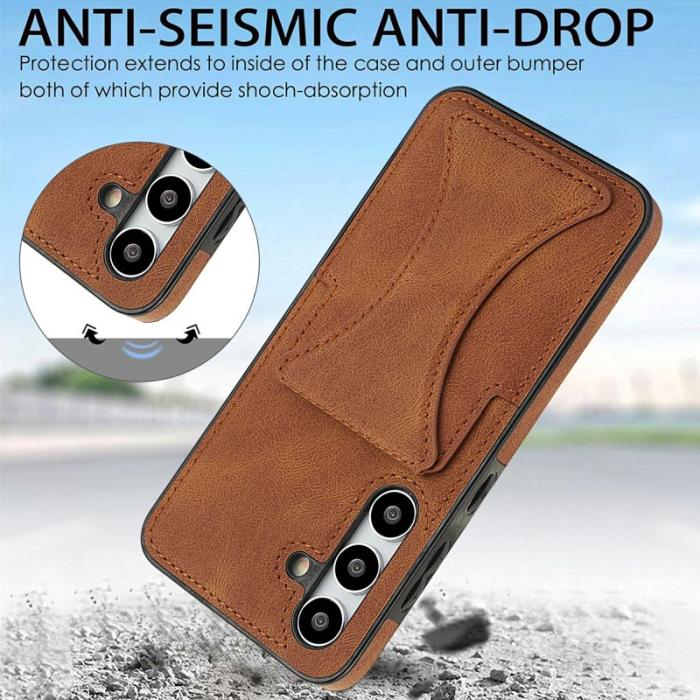 OEM - Mobilfodral för Samsung Galaxy S26 Konstläder + TPU med kortfack - Brun