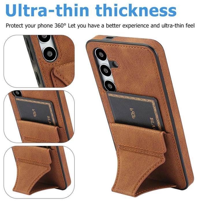 OEM - Mobilfodral för Samsung Galaxy S26 Konstläder + TPU med kortfack - Brun