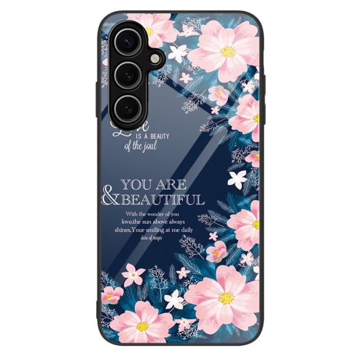 OEM - Mobilskal för Samsung Galaxy S26 Härdat glas + PC + TPU - Rosa blommor