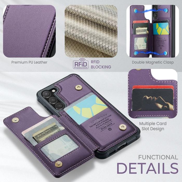 Caseme - CASEME C22 Fodral till Samsung Galaxy S23 KonstLäder RFID-Skydd- Lila