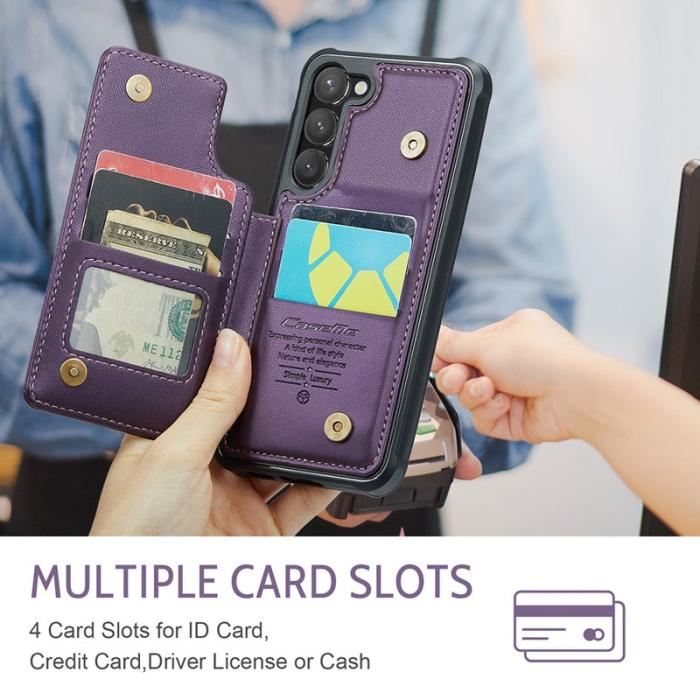 Caseme - CASEME C22 Fodral till Samsung Galaxy S23 KonstLäder RFID-Skydd- Lila