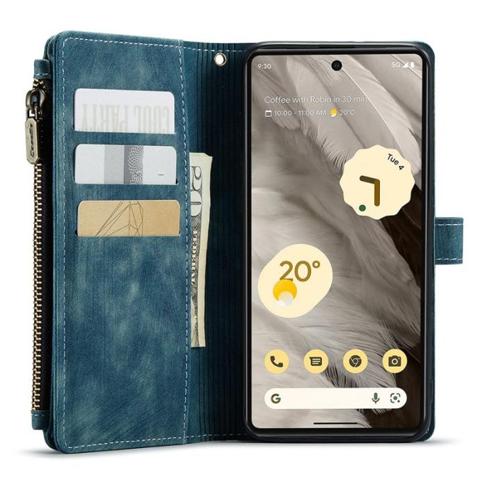 Caseme - CASEME Konstläder Plånboksfodral till Google Pixel 7a med rem - Blå