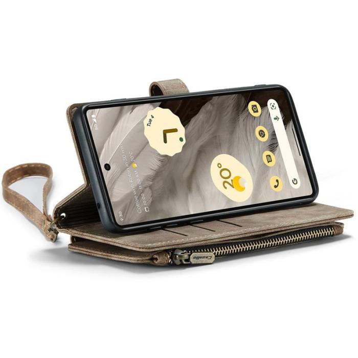 Caseme - CASEME Konstläder Plånboksfodral till Google Pixel 7a med rem - Brun