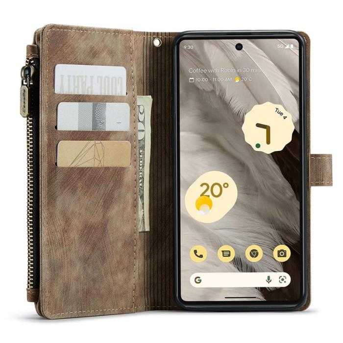 Caseme - CASEME Konstläder Plånboksfodral till Google Pixel 7a med rem - Brun