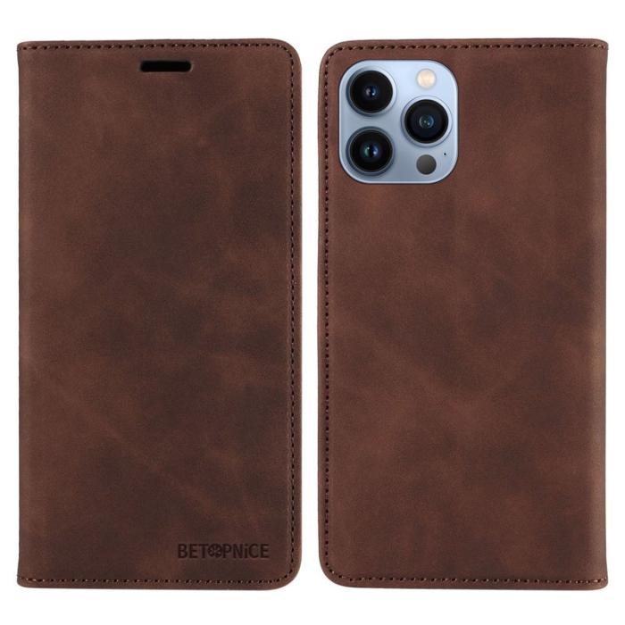 BETOPNICE - BETOPNICE 003 Plånboksfodral för iPhone 13 Pro - RFID Blocking Konstläder - Brun